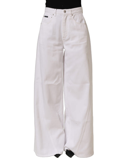 Dolce & Gabbana White Cotton Stretch Wide Leg Denim Jeans