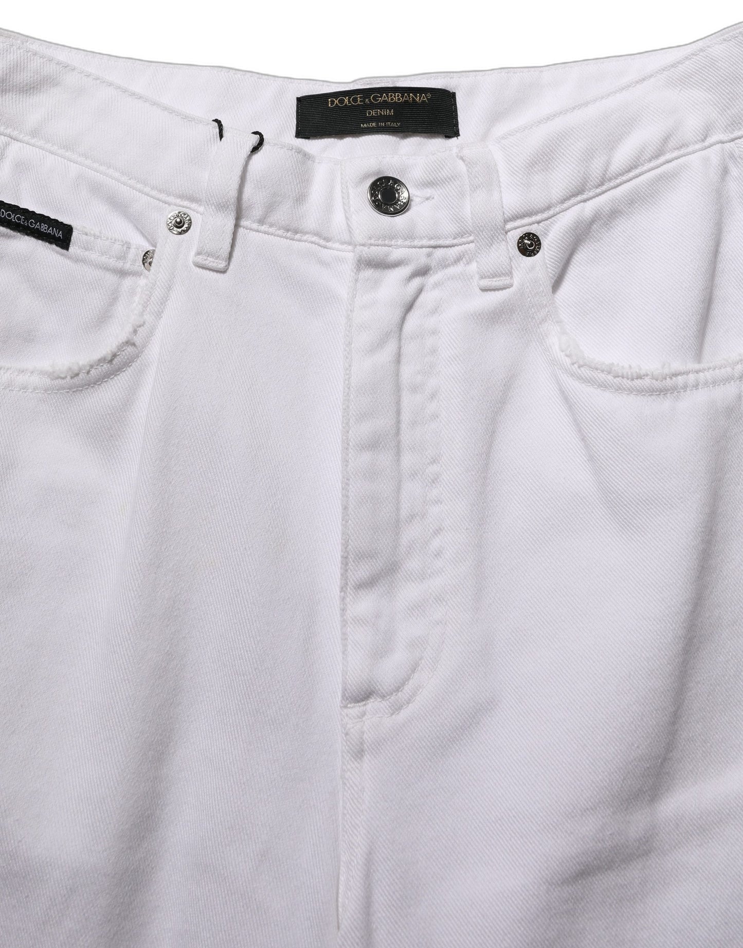 Dolce & Gabbana White Cotton Stretch Wide Leg Denim Jeans