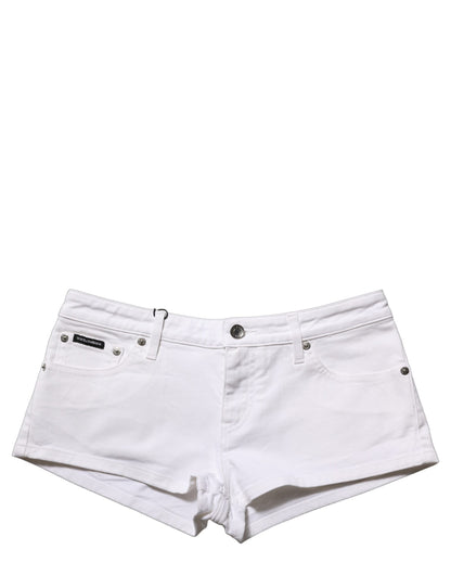 Dolce & Gabbana White Cotton Low Rise Denim Hot Pants Shorts