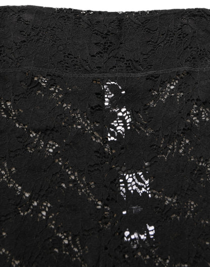 Dolce & Gabbana Black High Waist Sheer Floral Lace Shorts