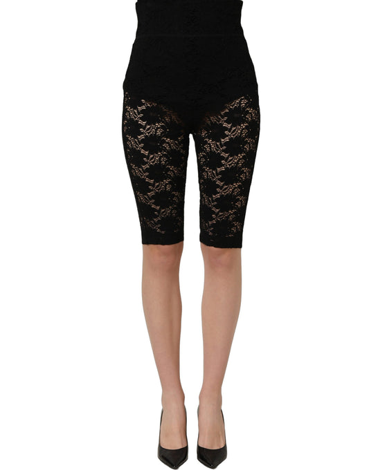 Dolce & Gabbana Women's High Rise Viscose Nylon Lace & Elastane Short Trousers - Black Floral