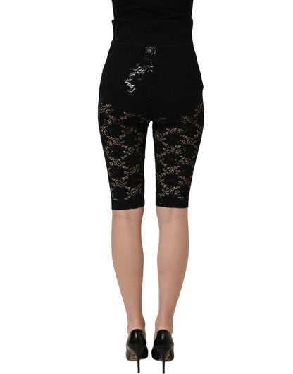 Dolce & Gabbana Women's High Rise Viscose Nylon Lace & Elastane Short Trousers - Black Floral
