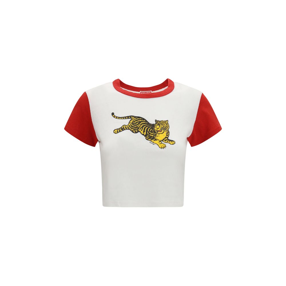 Activewear T-Shirt by Kenzo for women in cotton white & print features a sporty silhouette with short-sleeve and , showcasing innovative for a sporty finish.