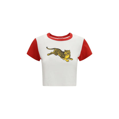 Activewear T-Shirt by Kenzo for women in cotton white & print features a sporty silhouette with short-sleeve and , showcasing innovative for a sporty finish.