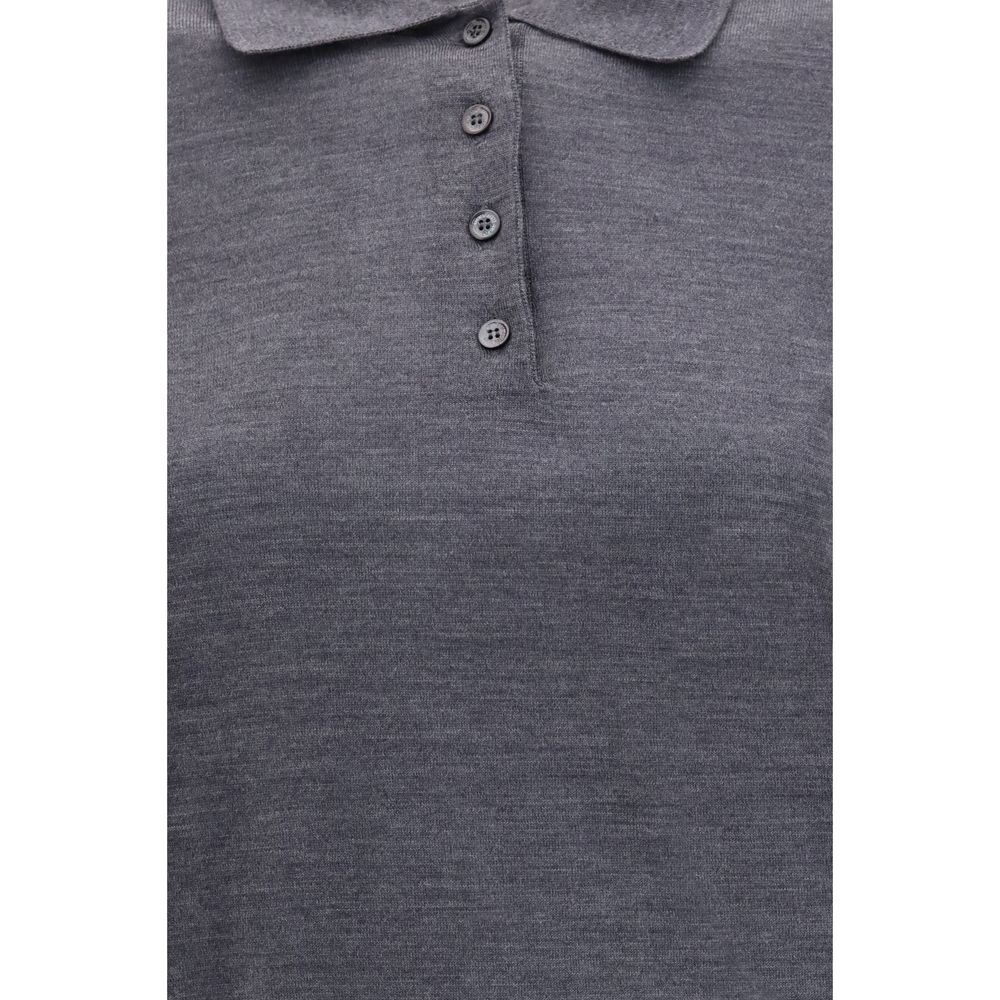 Polo Shirt by Golden Goose for women in merino wool gray & signature showcases a sharp silhouette, detailed with a refined and sharp for a sophisticated finish.