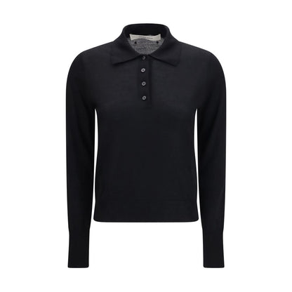 Polo Shirt by Golden Goose for women in merino wool black & signature presents a crisp silhouette, artfully detailed with a crisp long-sleeve and crisp .