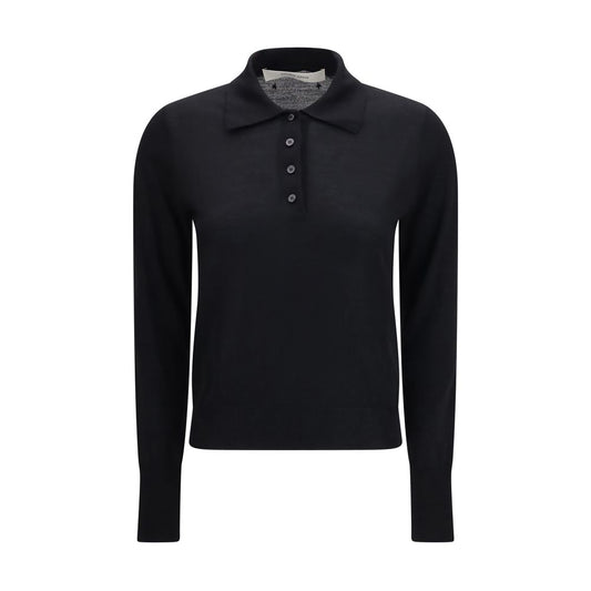Polo Shirt by Golden Goose for women in merino wool black & signature presents a crisp silhouette, artfully detailed with a crisp long-sleeve and crisp .