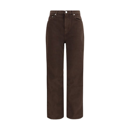 Jeans by Loulou De Saison for women in organic cotton denim brown presents a refined pantology silhouette, artfully defined by a refined pantology straight-leg & regular-fit, long, and a sophisticated mid rise.