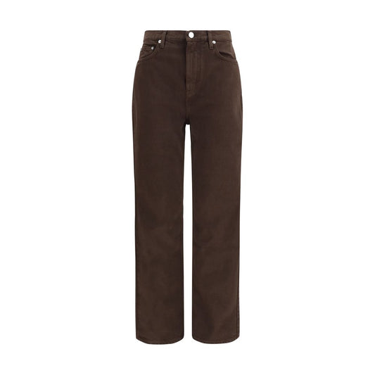 Jeans by Loulou De Saison for women in organic cotton denim brown presents a refined pantology silhouette, artfully defined by a refined pantology straight-leg & regular-fit, long, and a sophisticated mid rise.