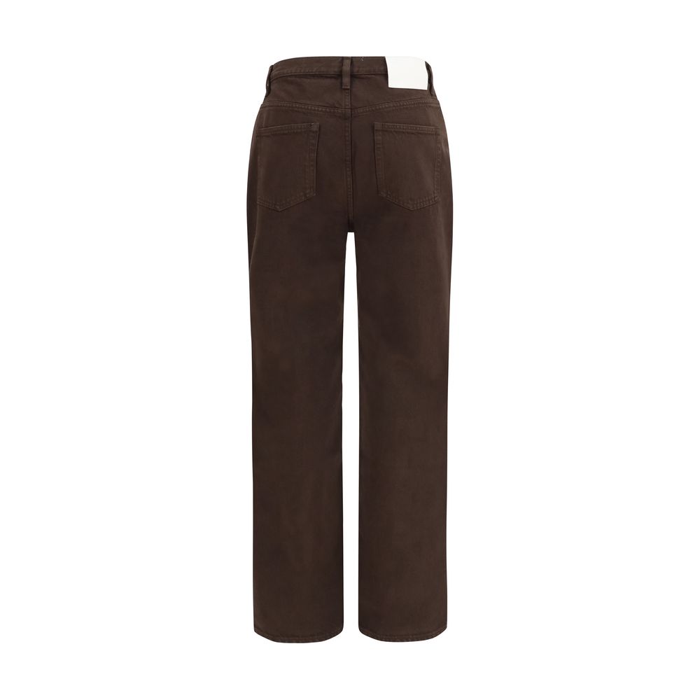 Jeans by Loulou De Saison for women in organic cotton denim brown features an refined tailoring silhouette, showcasing a premium straight-leg & regular-fit with a mid rise and long cut for a refined tailoring look.