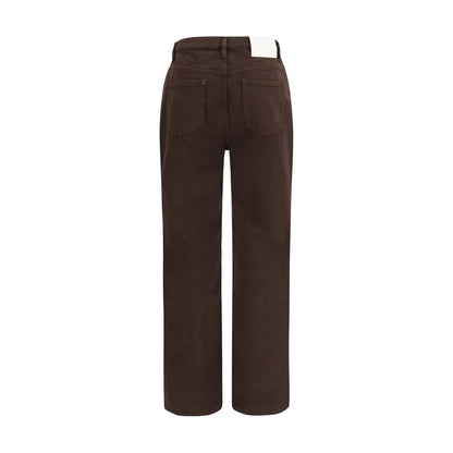 Jeans by Loulou De Saison for women in organic cotton denim brown features an refined tailoring silhouette, showcasing a premium straight-leg & regular-fit with a mid rise and long cut for a refined tailoring look.