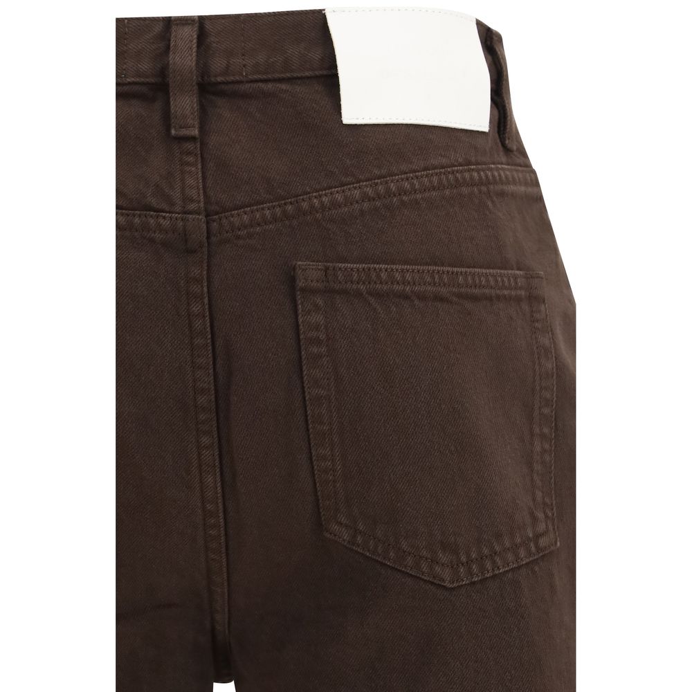 Jeans by Loulou De Saison for women in organic cotton denim brown features a polished silhouette with a polished straight-leg & regular-fit, reaching a polished long and finished with a polished mid rise.