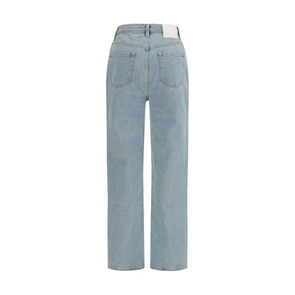 Jeans by Loulou De Saison for women in organic cotton denim blue presents a tailored silhouette, showcasing a tailored straight-leg & regular-fit and long cut with a refined mid rise for a truly tailored aesthetic.
