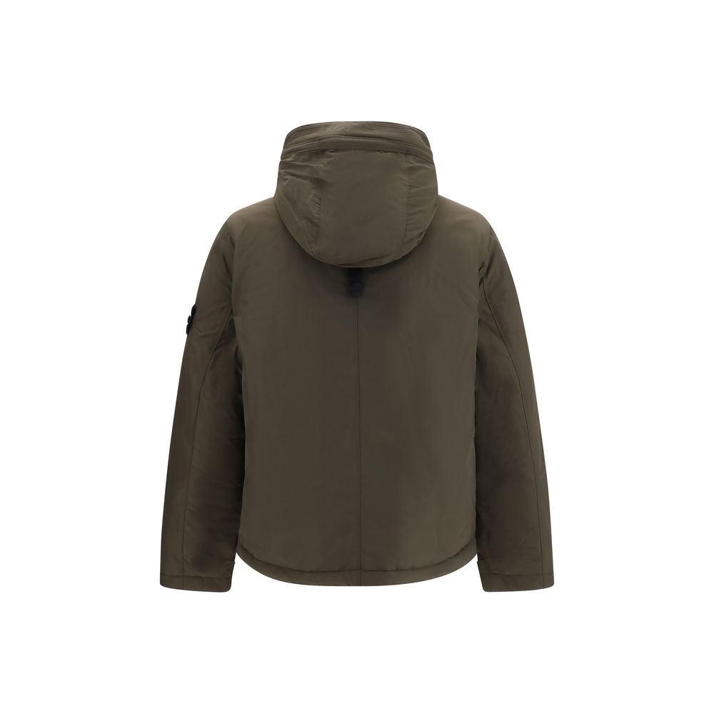 Hooded Windbreaker Jacket by Stone Island for men in polyamide polyester twill bicolour & signature showcases a modern silhouette, integrating pockets, hooded, insulated & windproof and a modern hooded neckline for a sophisticated finish.