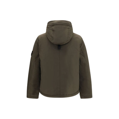 Hooded Windbreaker Jacket by Stone Island for men in polyamide polyester twill bicolour & signature showcases a modern silhouette, integrating pockets, hooded, insulated & windproof and a modern hooded neckline for a sophisticated finish.