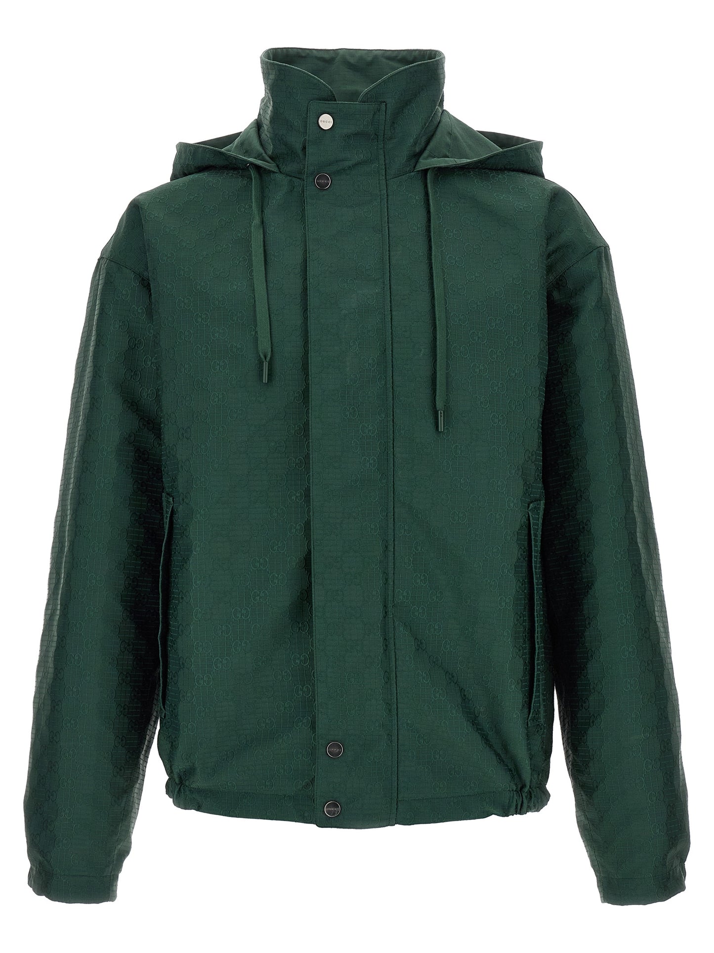 Windbreaker Jacket by Gucci for men in cotton bicolour, dark-green & patterned features an enduring silhouette, showcasing technical windproof and a sophisticated for a truly enduring aesthetic.