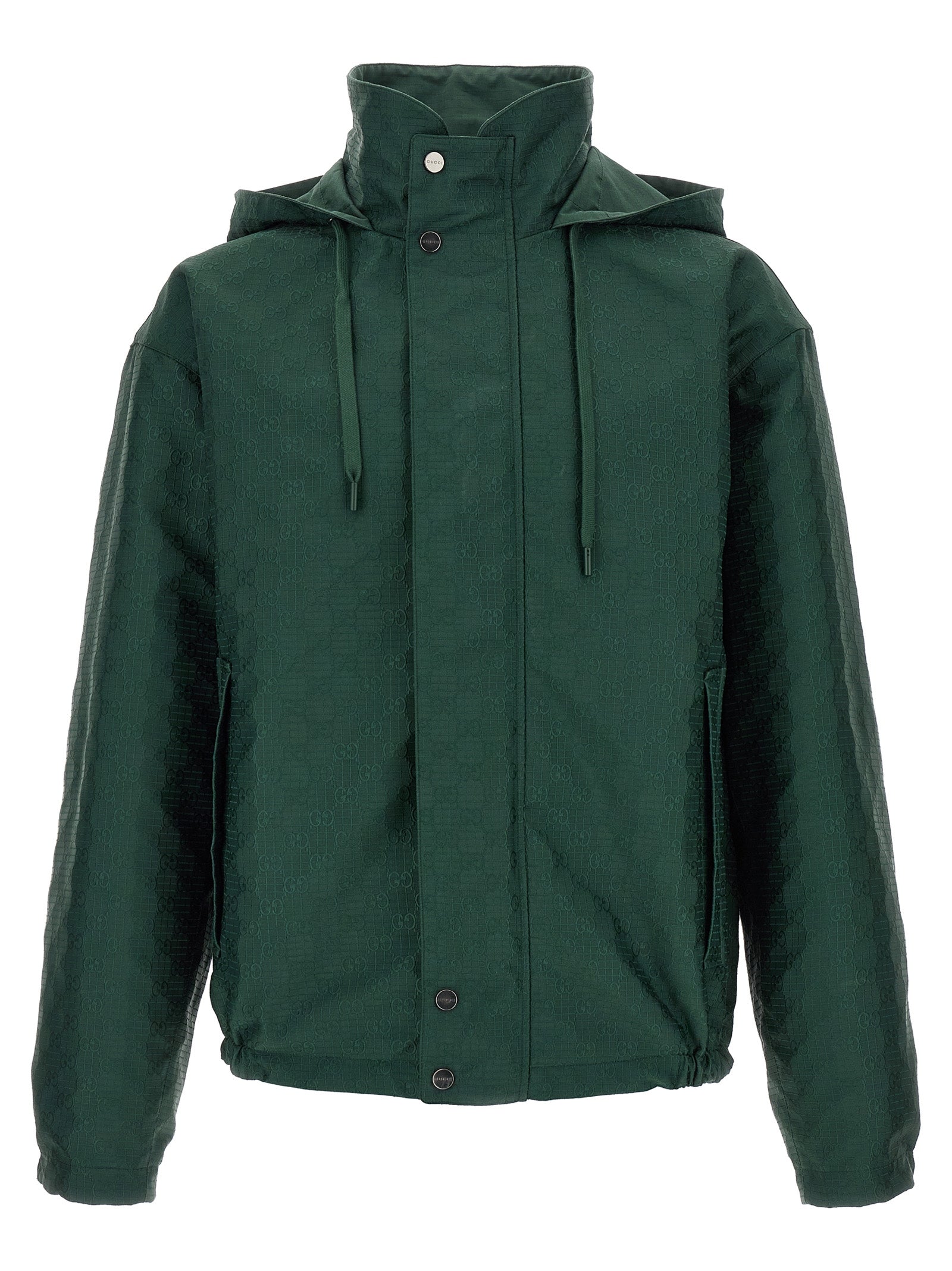 Windbreaker Jacket by Gucci for men in cotton bicolour, dark-green & patterned features an enduring silhouette, showcasing technical windproof and a sophisticated for a truly enduring aesthetic.