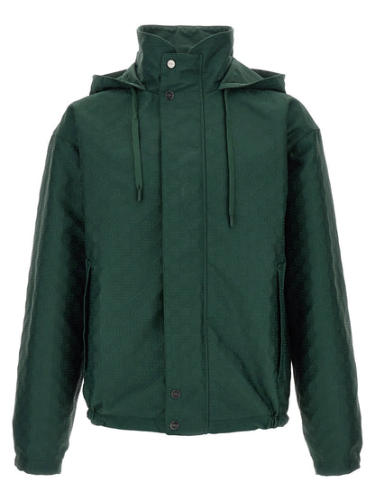 Windbreaker Jacket by Gucci for men in cotton bicolour, dark-green & patterned features an enduring silhouette, showcasing technical windproof and a sophisticated for a truly enduring aesthetic.