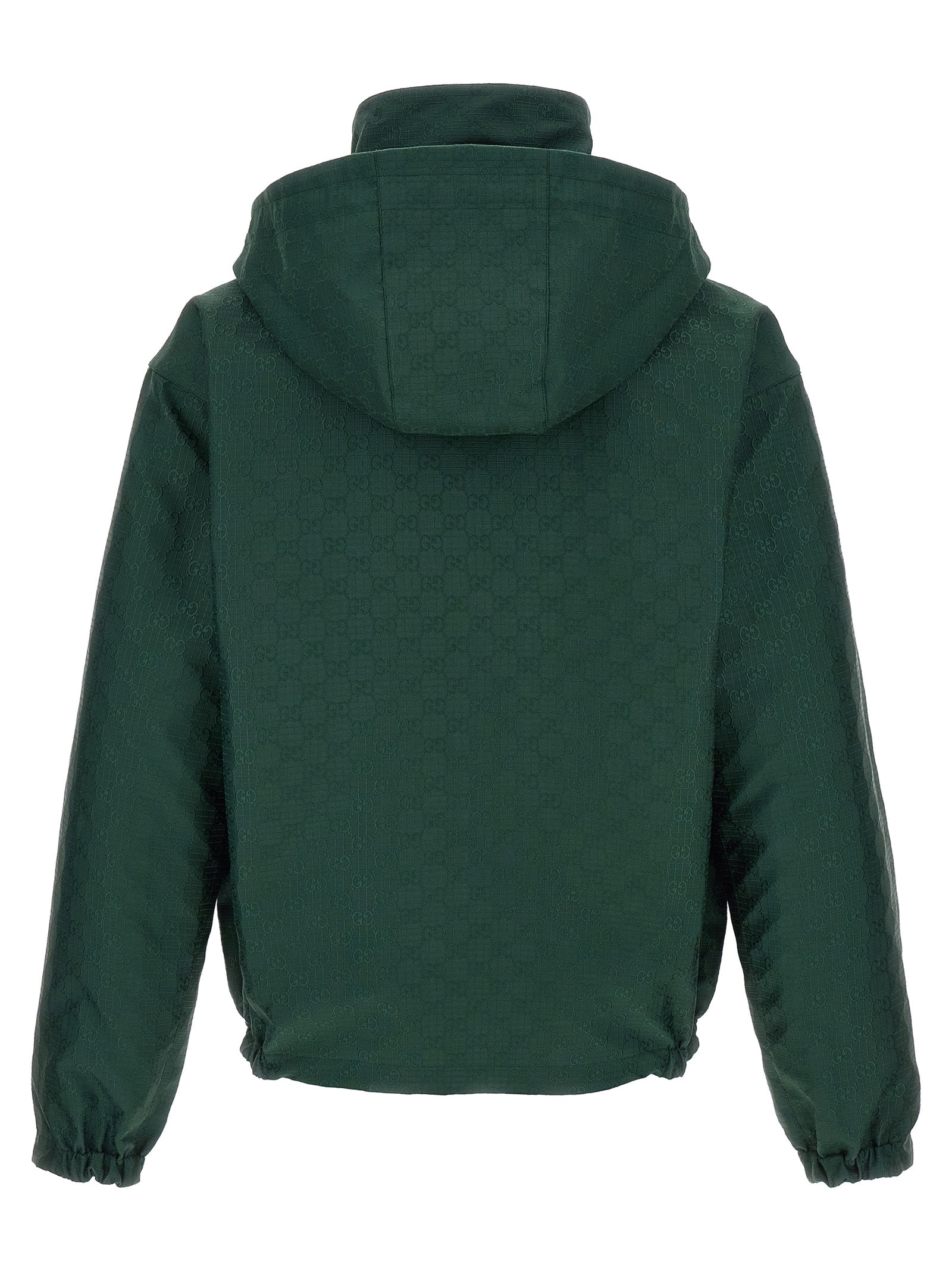 Windbreaker Jacket by Gucci for men in cotton bicolour, dark-green & patterned features an perennial silhouette with a refined and perennial windproof for a sophisticated weather-resistant look.
