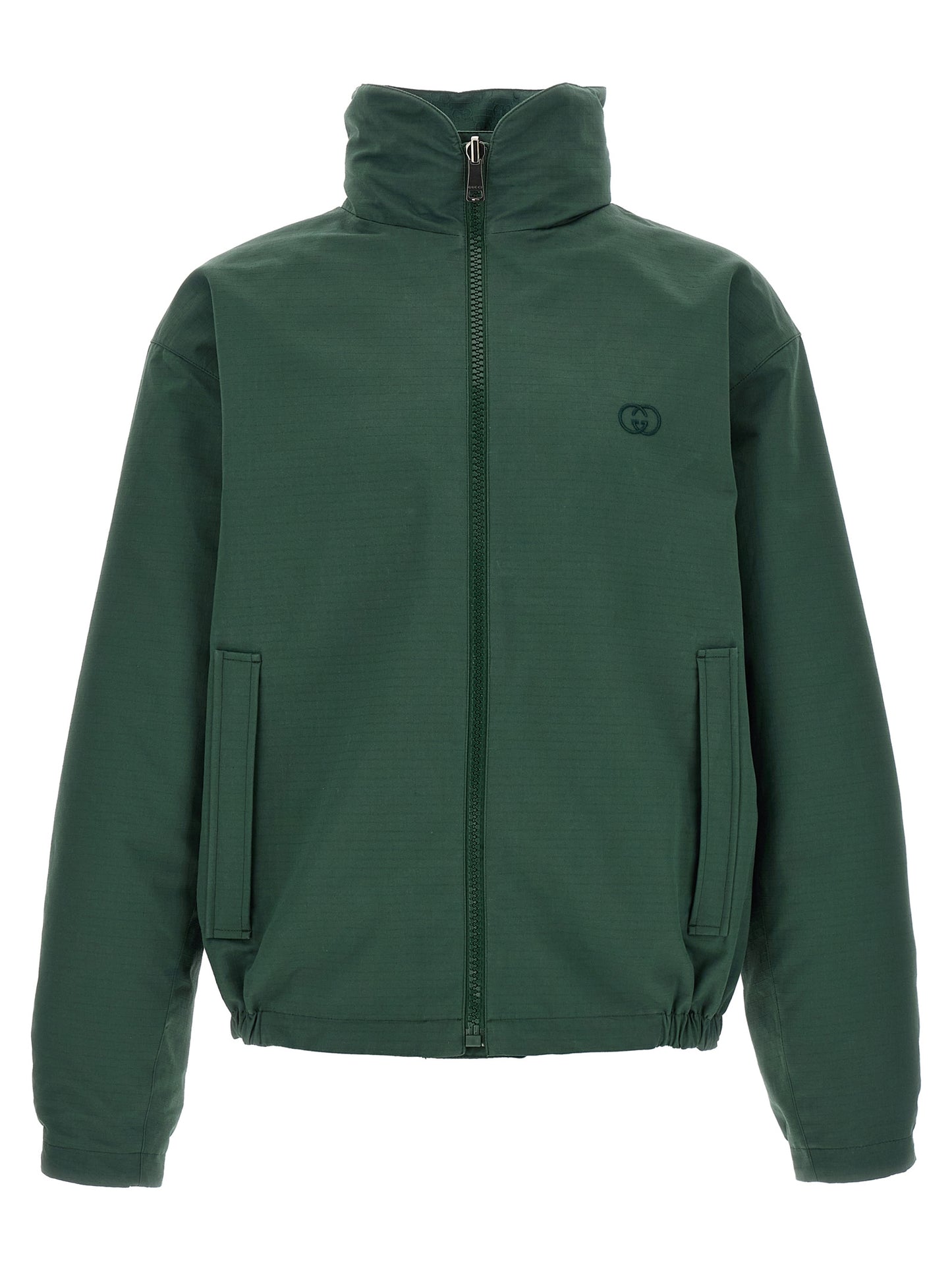 Windbreaker Jacket by Gucci for men in cotton bicolour, dark-green & patterned showcases a modern silhouette, integrating windproof and a modern for a sophisticated finish.