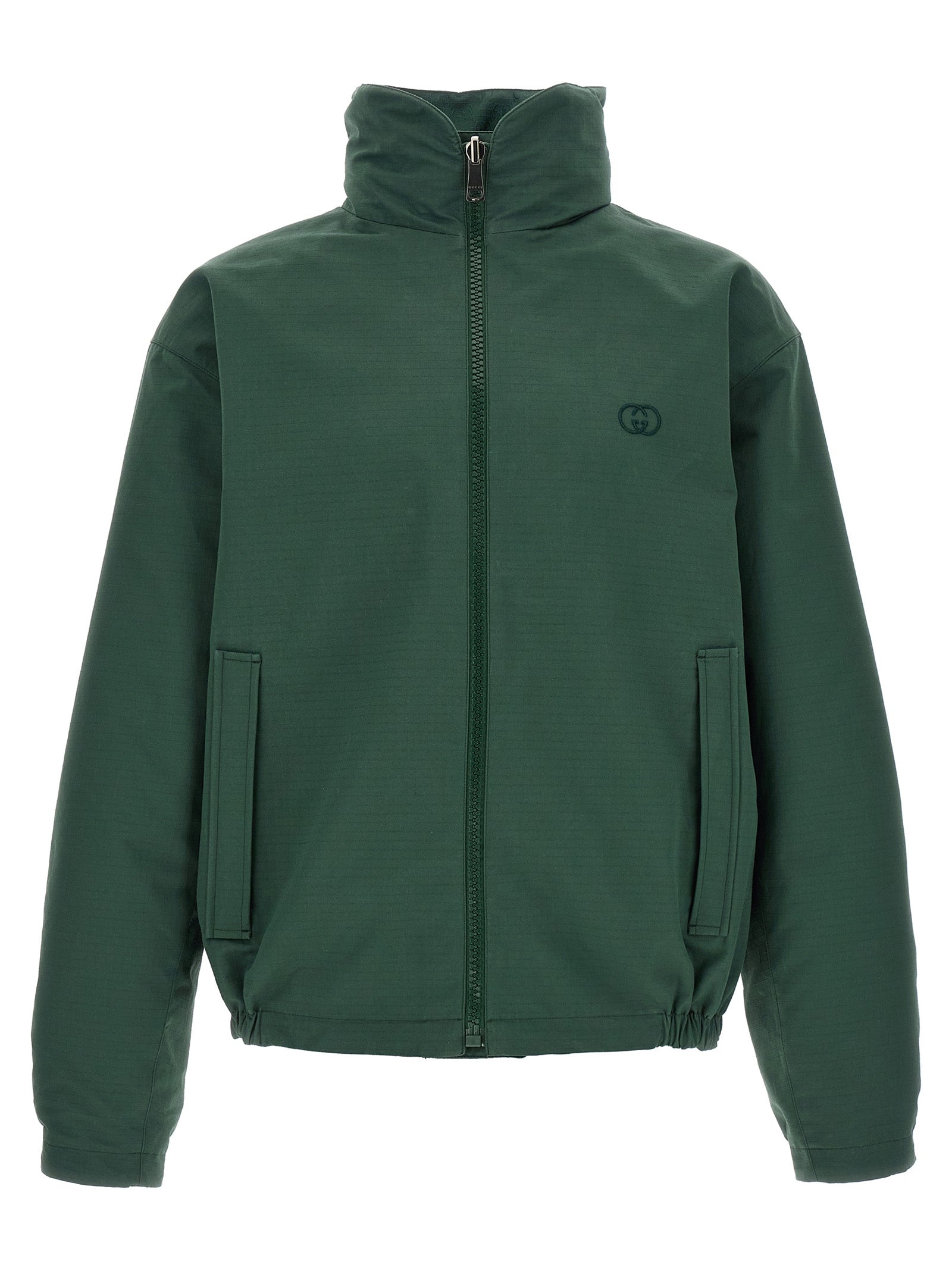Windbreaker Jacket by Gucci for men in cotton bicolour, dark-green & patterned showcases a modern silhouette, integrating windproof and a modern for a sophisticated finish.