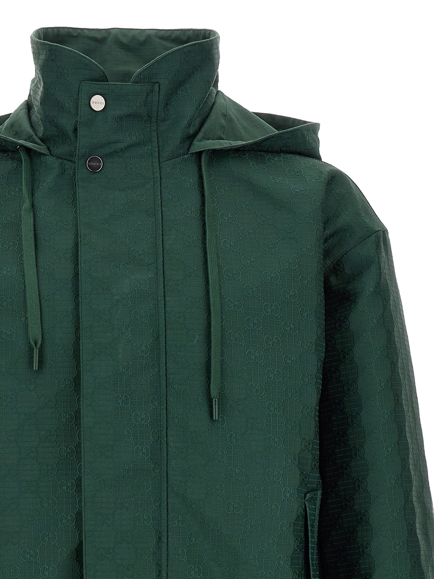 Windbreaker Jacket by Gucci for men in cotton bicolour, dark-green & patterned features an stylish silhouette, showcasing a sophisticated and performance-driven windproof for a premium, stylish look.