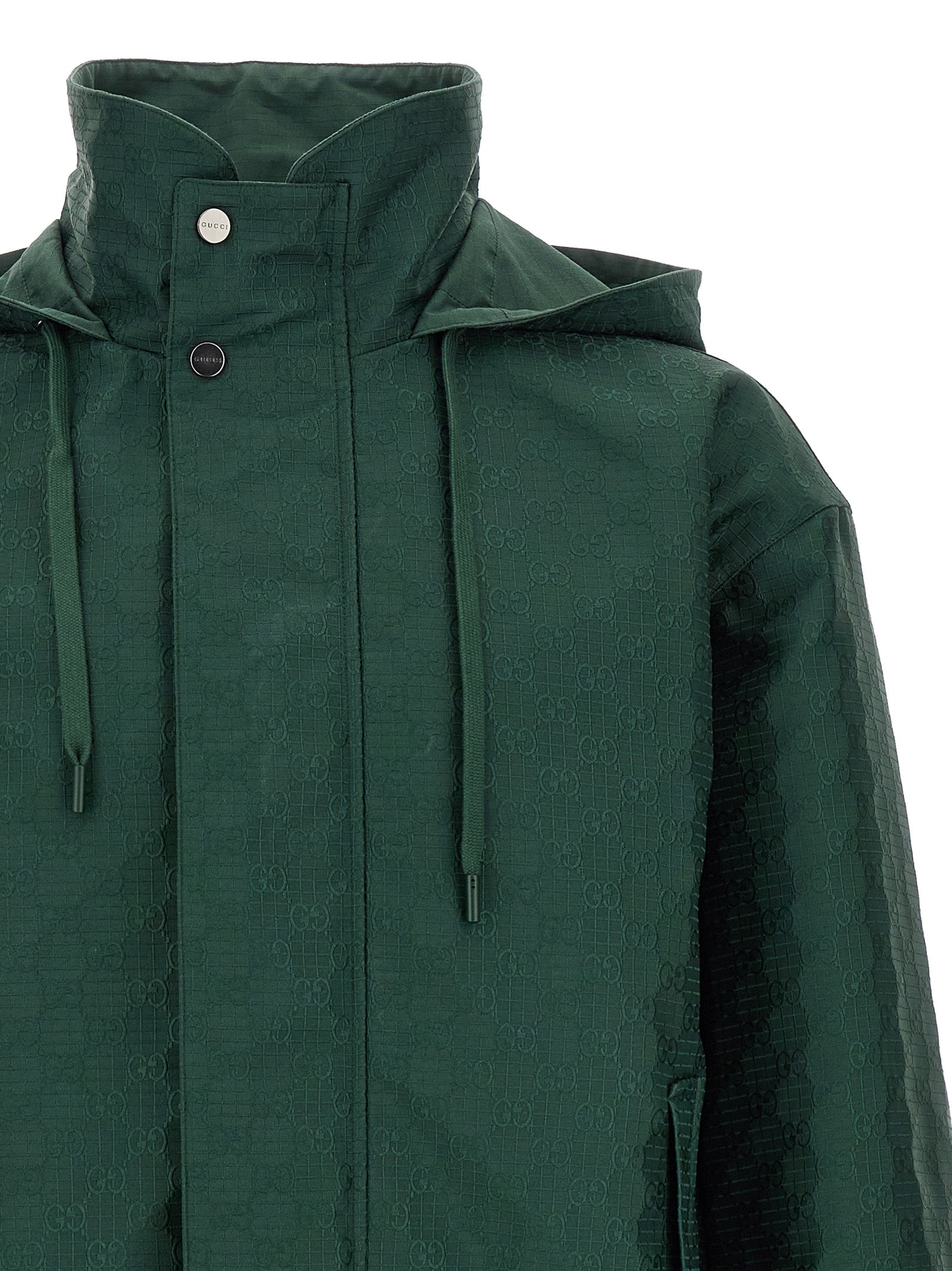 Windbreaker Jacket by Gucci for men in cotton bicolour, dark-green & patterned features an stylish silhouette, showcasing a sophisticated and performance-driven windproof for a premium, stylish look.