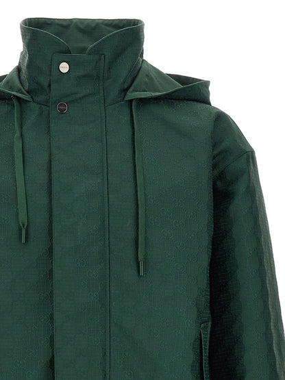 Windbreaker Jacket by Gucci for men in cotton bicolour, dark-green & patterned features an stylish silhouette, showcasing a sophisticated and performance-driven windproof for a premium, stylish look.