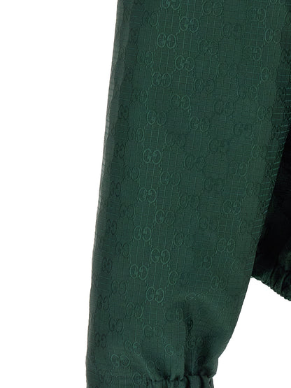 Windbreaker Jacket by Gucci for men in cotton bicolour, dark-green & patterned features an stylish silhouette, showcasing a sophisticated and performance-driven windproof for a premium, stylish look.