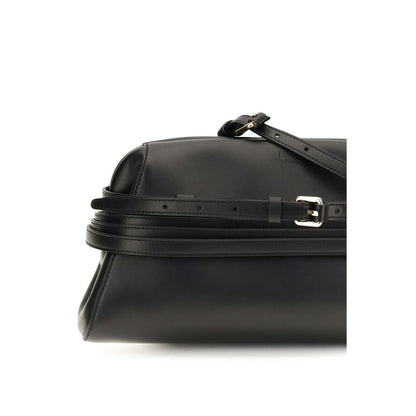 Shoulder Clutch Bag by Moschino for women in goatskin leather black & signature features a enviable silhouette, showcasing a secure magnetic & buckle, ample , and enviable shoulder-strap for a enviable finish.