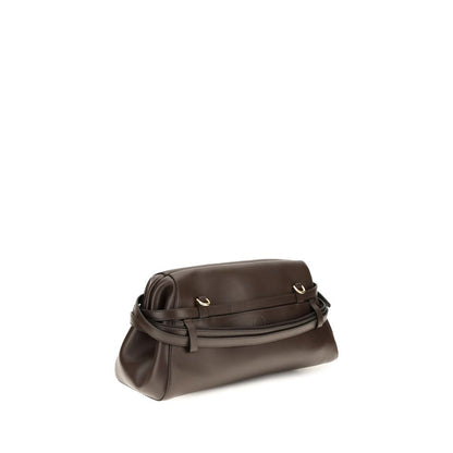 Shoulder Clutch Bag by Moschino for women in goatskin leather brown & signature features a effortless chic silhouette with a secure magnetic & buckle, ample , and versatile shoulder-strap for a effortless chic finish.