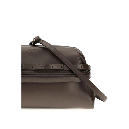 Shoulder Clutch Bag by Moschino for women in goatskin leather brown & signature features a enviable silhouette, showcasing a secure magnetic & buckle, ample , and enviable shoulder-strap for a enviable finish.