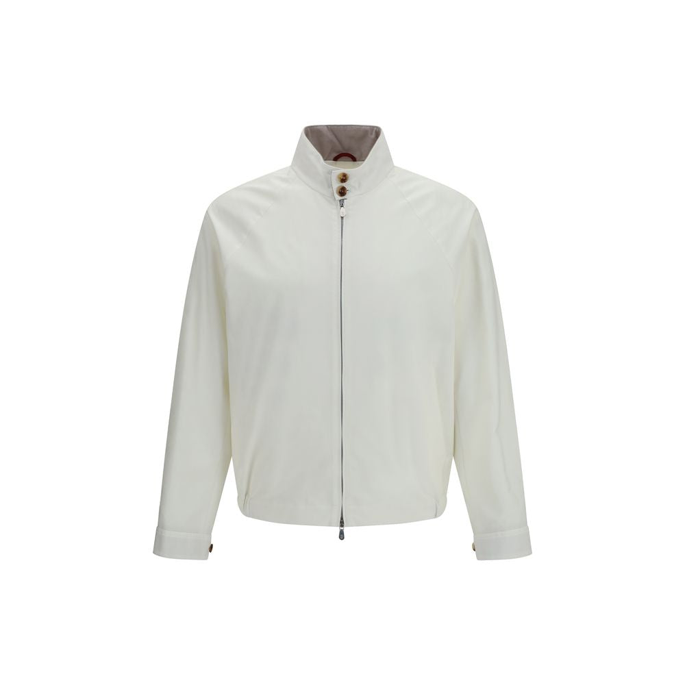 Overcoat by Brunello Cucinelli for men in polyamide cotton white showcases a architectural silhouette, artfully detailed with a distinctive and functional windproof for a architectural finish.