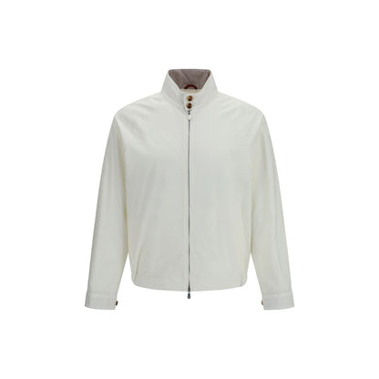 Overcoat by Brunello Cucinelli for men in polyamide cotton white showcases a architectural silhouette, artfully detailed with a distinctive and functional windproof for a architectural finish.