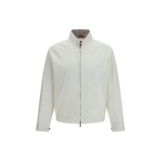 Overcoat by Brunello Cucinelli for men in polyamide cotton white showcases a architectural silhouette, artfully detailed with a distinctive and functional windproof for a architectural finish.