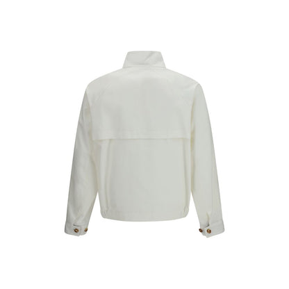 Overcoat by Brunello Cucinelli for men in polyamide cotton white presents a luxurious silhouette, showcasing a luxurious and sophisticated windproof for a premium, luxurious look.