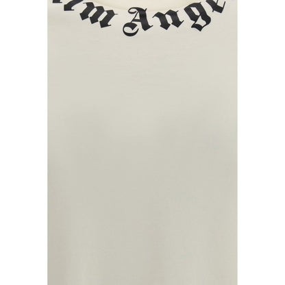 T-Shirt by Palm Angels for men in cotton beige showcases a chic silhouette, artfully detailed with a chic crew neckline and for a chic finish.