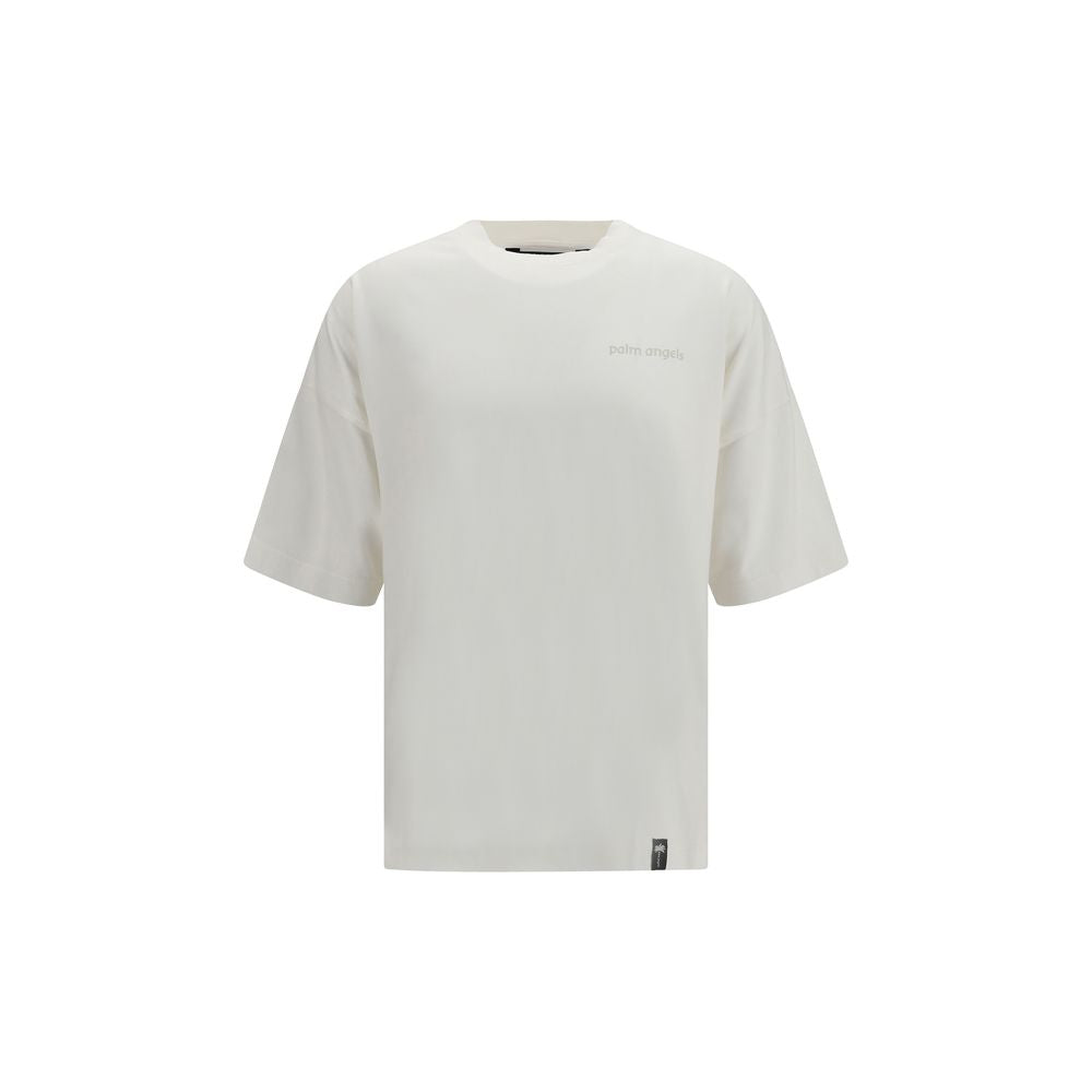 T-Shirt by Palm Angels for men in cotton white showcases a unassuming silhouette, artfully detailed with a refined crew neckline and unassuming short-sleeve for a sophisticated, contemporary look.
