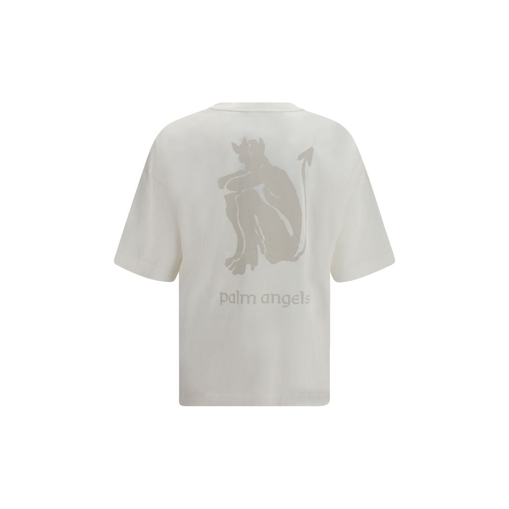 T-Shirt by Palm Angels for men in cotton white showcases a dramatic silhouette, elegantly detailed with a dramatic crew neckline and for a truly dramatic finish.