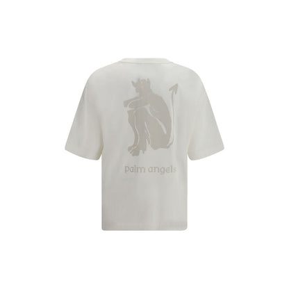 T-Shirt by Palm Angels for men in cotton white showcases a dramatic silhouette, elegantly detailed with a dramatic crew neckline and for a truly dramatic finish.