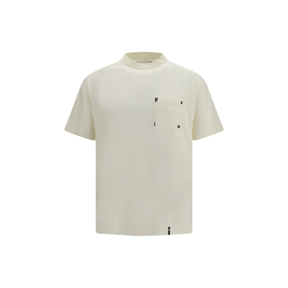 T-Shirt by Palm Angels for men in cotton white & print features an edgy silhouette, meticulously detailed with a sophisticated short-sleeve and crew neckline for a truly edgy finish.