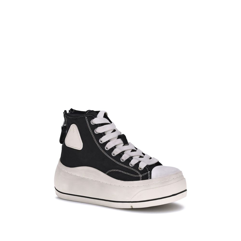 Sneakers by R13 for women in polyurethane cotton black presents a sumptuous silhouette, artfully capturing the essence of the 9 To 5 Women's High Top Polyurethane Cotton Sneakers with its sumptuous high-top style design.