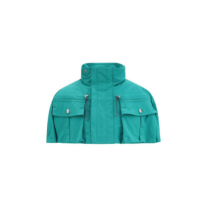 Hooded Cape by Prada for men in nylon fabric blue showcases a enveloping silhouette, elegantly detailed with a enveloping hooded neckline and premium pockets & hooded.