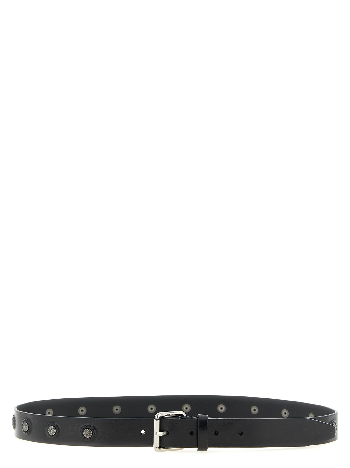 Belt by Lemaire for men in calfskin leather black & silver features an artisanal finish, elegantly showcasing the signature style and artisanal craftsmanship of the Calfskin Leather Belt design.