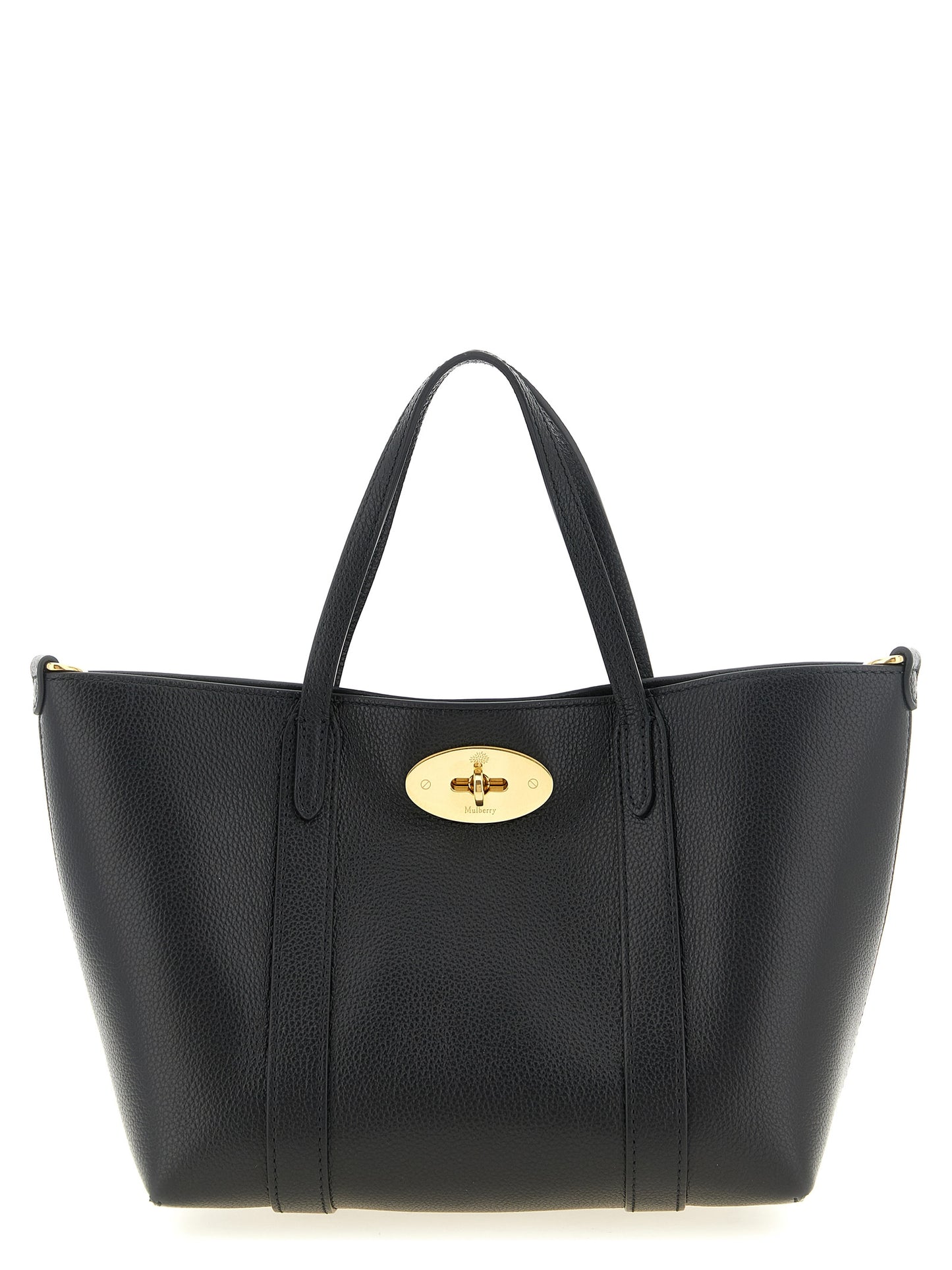Mni Tote Bag by Mulberry for women in calfskin leather black, gold & signature features an metropolitan chic Icon Calfskin Leather Mni Tote Bag design with a secure , metropolitan chic , and versatile shoulder-strap, handle & adjustable-strap for a metropolitan chic look.