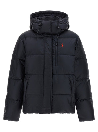 Hooded Puffer Jacket by Polo Ralph Lauren for women in nylon fabric navy, red & signature features an contemporary silhouette, showcasing a sophisticated hooded neckline and contemporary windproof, hooded & insulated for a truly refined look.