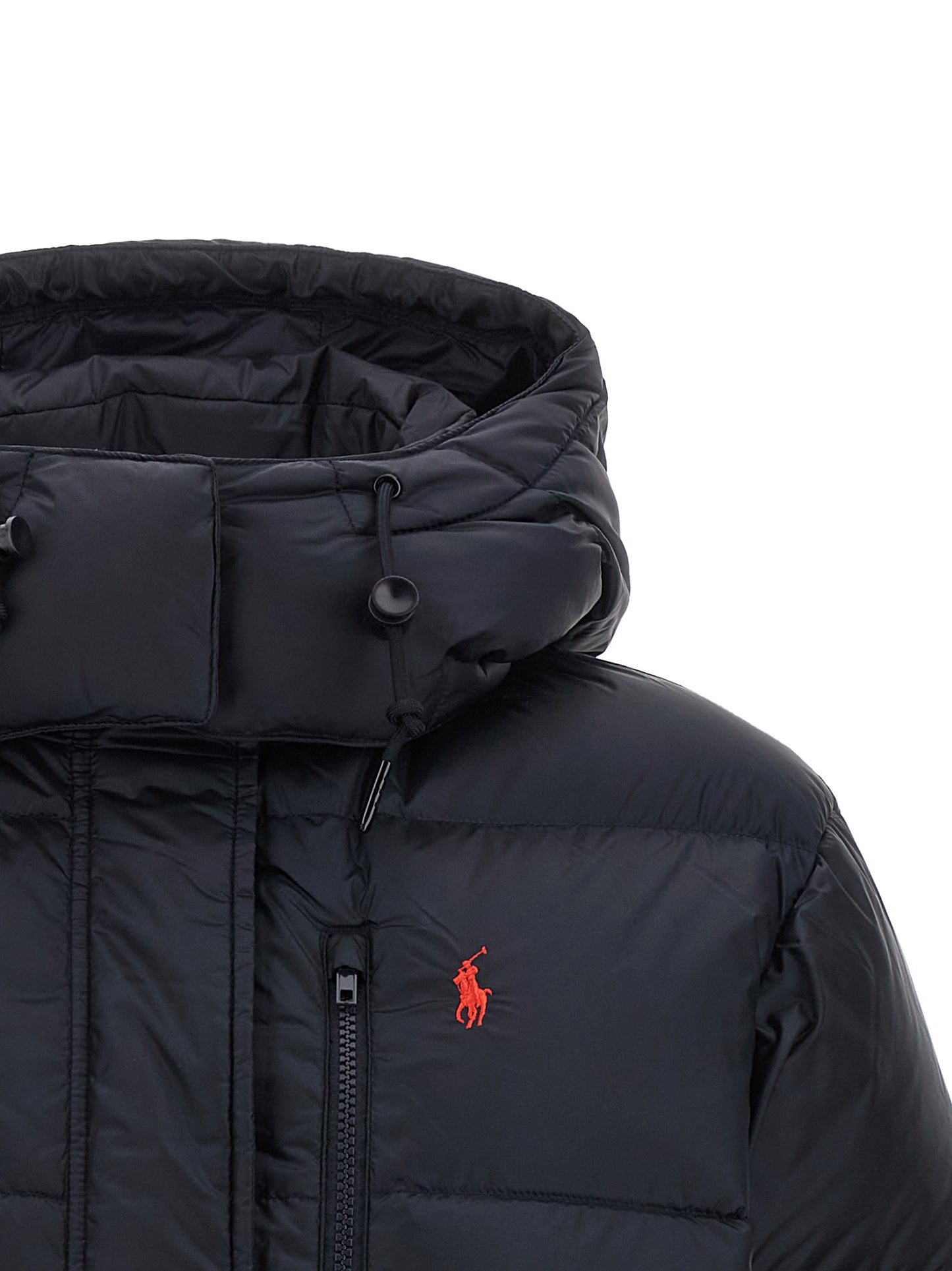 Hooded Puffer Jacket by Polo Ralph Lauren for women in nylon fabric navy, red & signature features an contemporary silhouette, showcasing a sophisticated hooded neckline and contemporary windproof, hooded & insulated for a truly refined look.