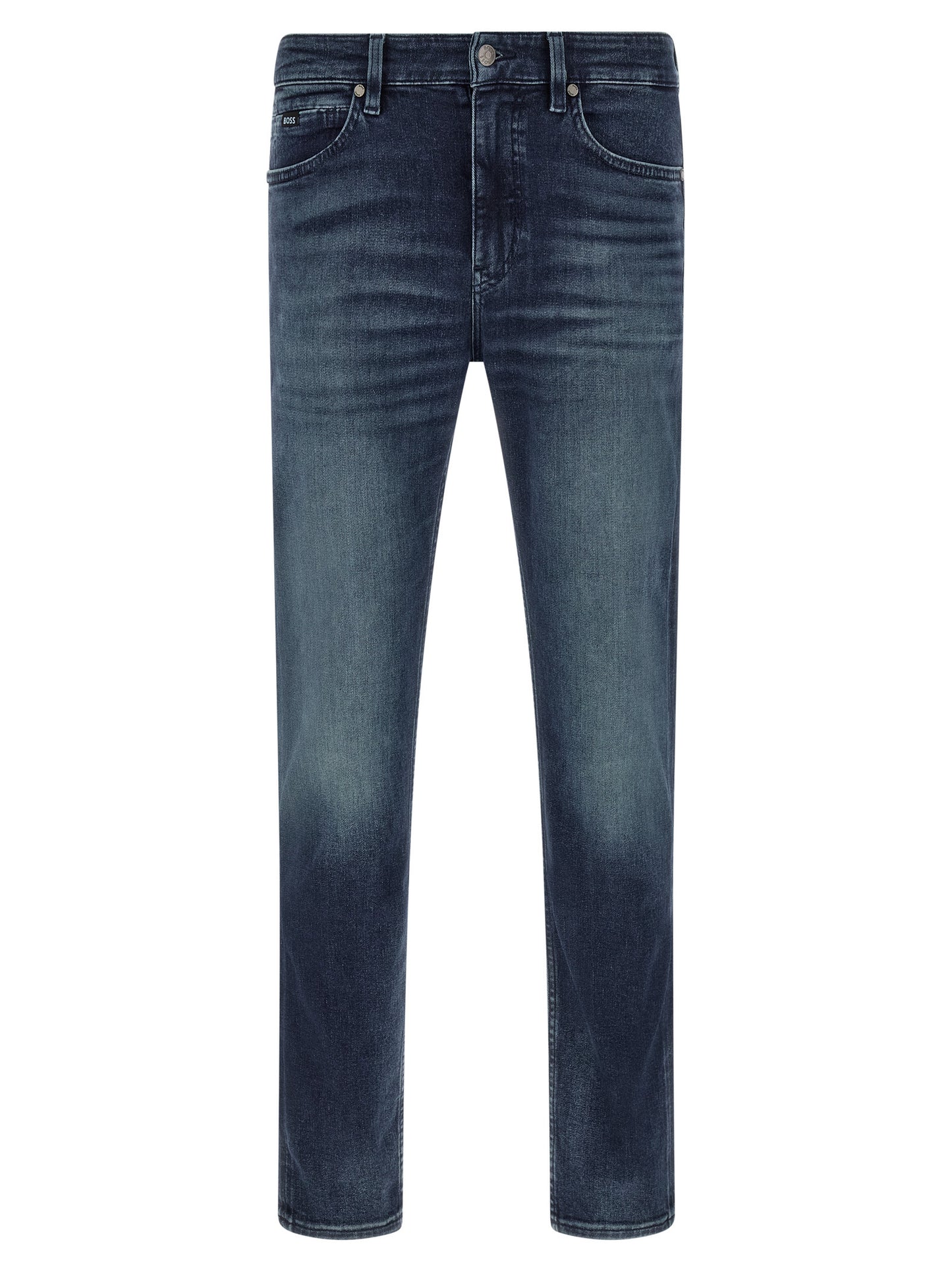 Jeans by Hugo Boss for men in stretch denim cotton dark-blue features an sophisticated and tapered-leg with a precise long, creating a sophisticated and sophisticated silhouette.