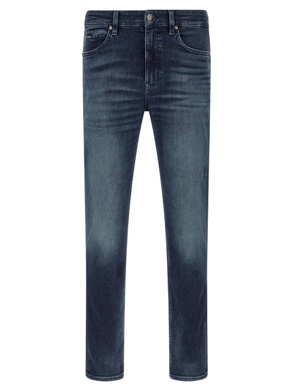 Jeans by Hugo Boss for men in stretch denim cotton dark-blue features an sophisticated and tapered-leg with a precise long, creating a sophisticated and sophisticated silhouette.