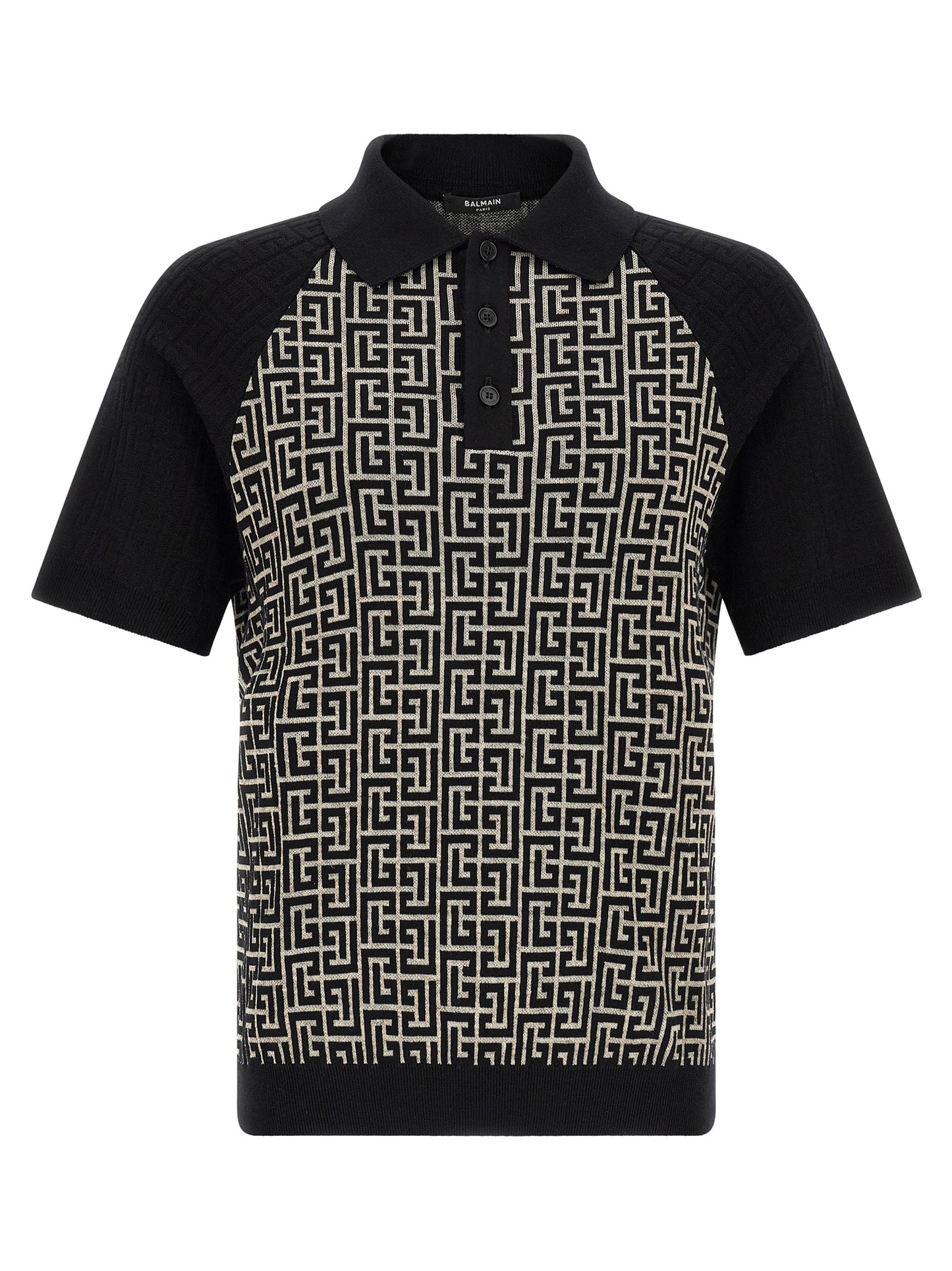 Polo Shirt by Balmain for men in line polyamide cotton & viscose bicolour, black, white, jacquard & monogram showcases a enviable silhouette, featuring a refined and for a enviable finish.